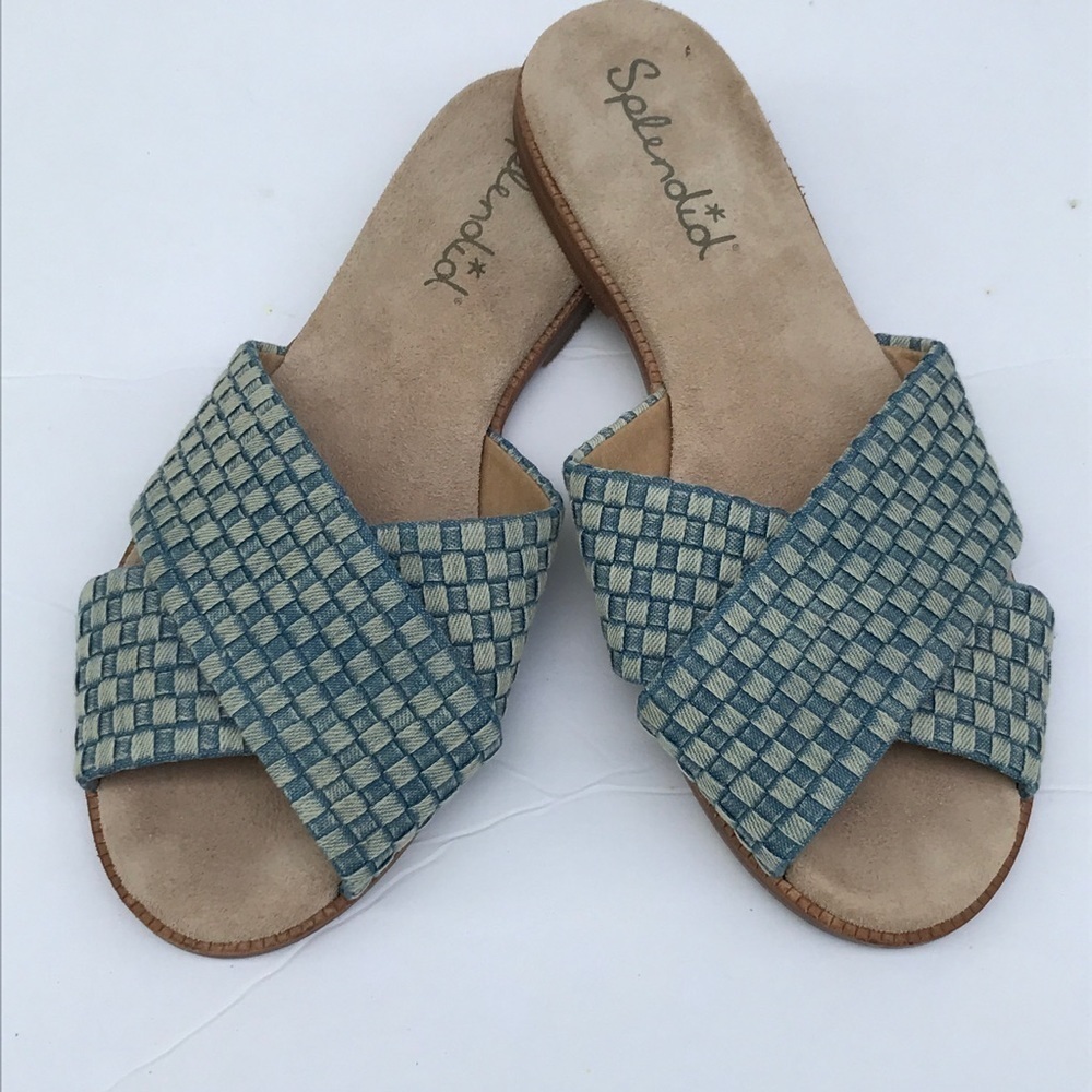 Splendid Baron Cross Slide Sandals Denim Blue
